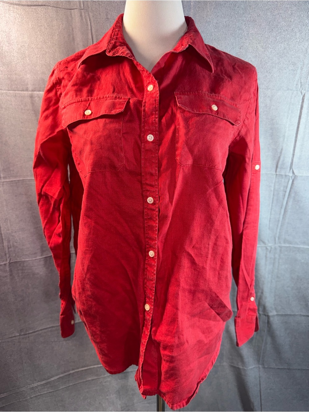 2142-American Living Red Women's Button-Down Corduroy Shirt